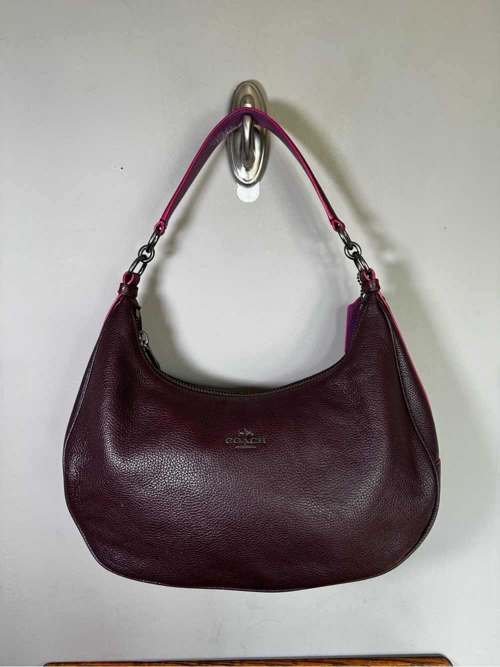 Coach Pebbled Leather Plum Hobo Shoulder Bag F29817